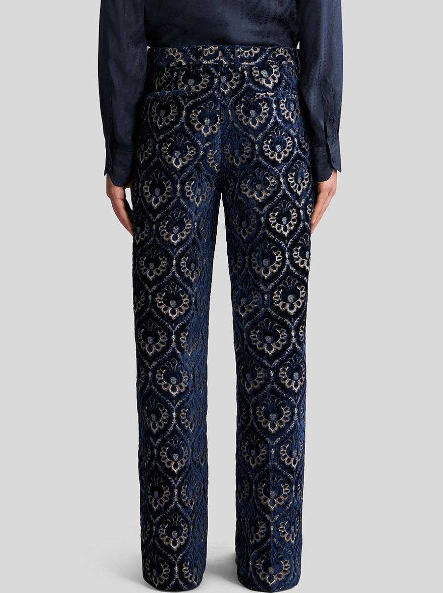 ETRO Hose Aus Samt-Jacquard Navy Blau Hose