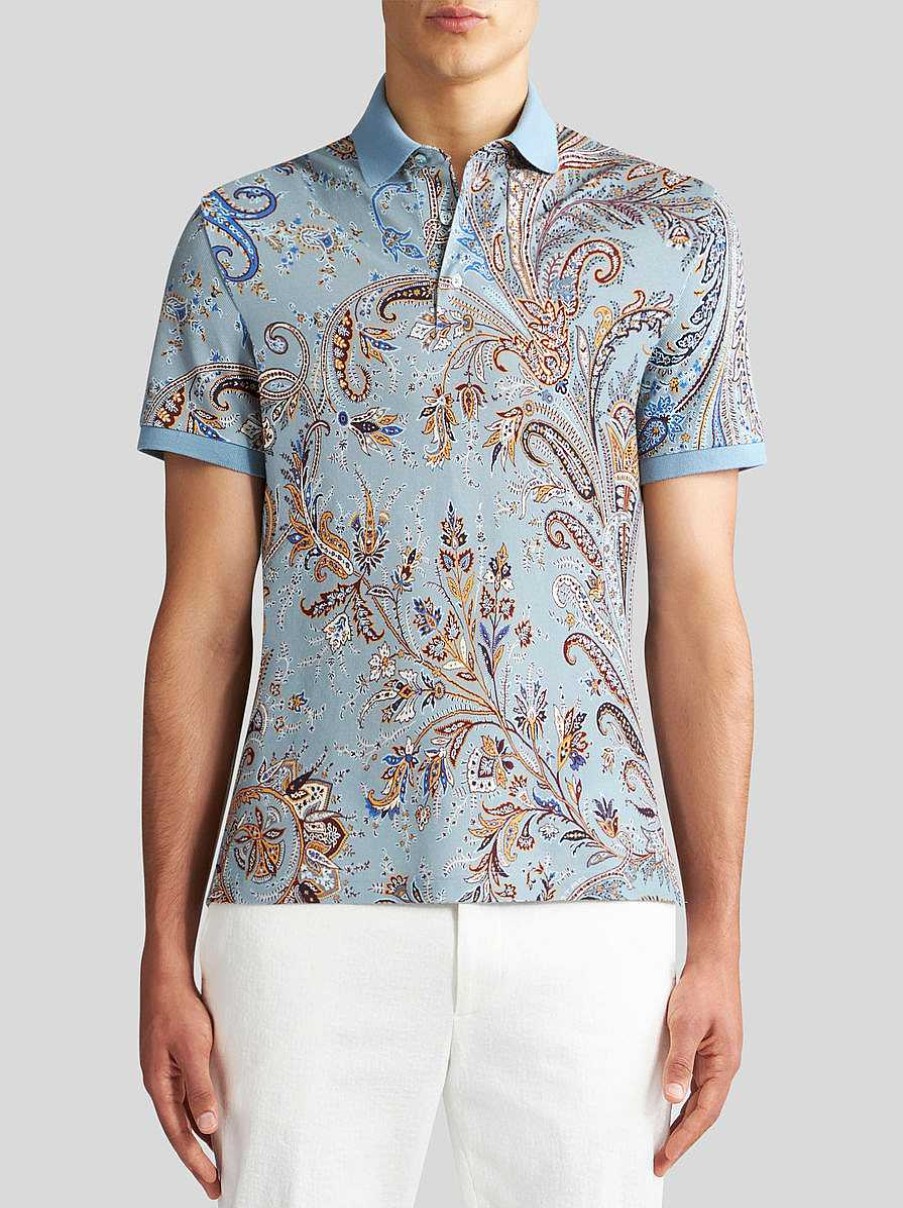 ETRO Mehrfarbiges Paisley-Poloshirt Mit Logo Hellblau Polo-Shirts